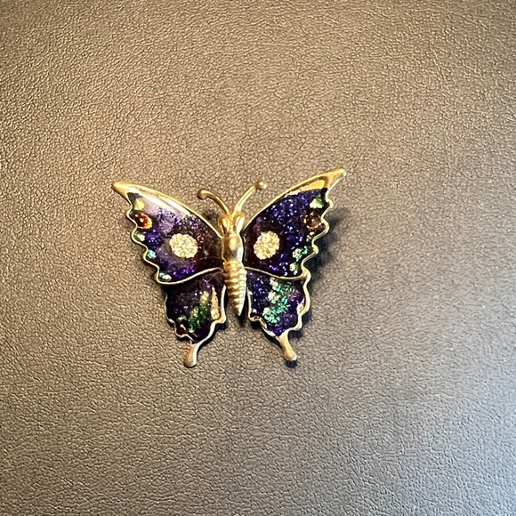 Gold and Purple Enameled Butterfly Brooch - Picture 1 of 6